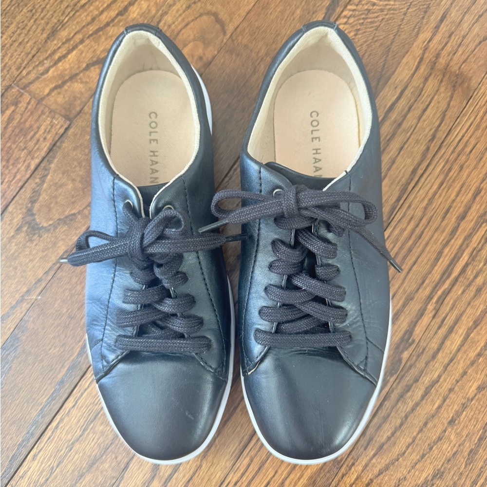 Cole Haan Black Leather Sneakers with White Soles